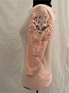 Roz & Ali Blush Lace Puff Sleeve Sweater Romantic Coquette Cottagecore Large